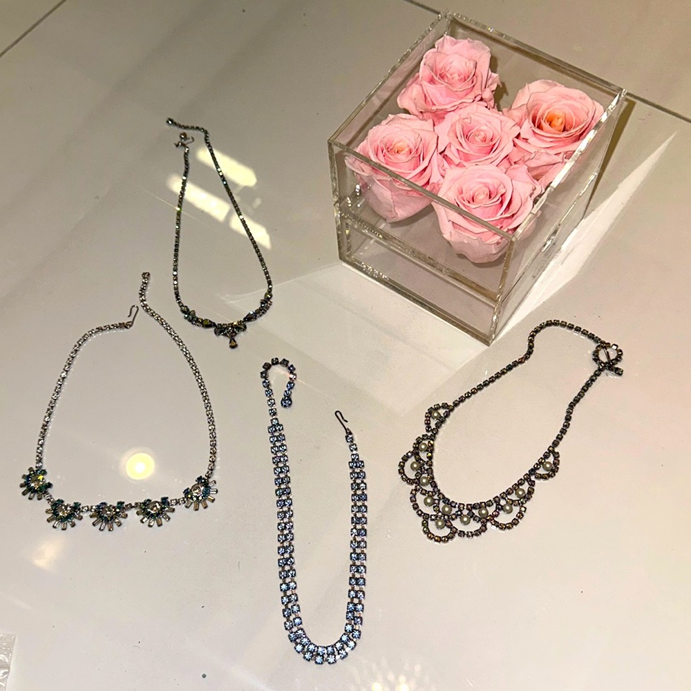 Vintage Blue Crystal Rhinestone Necklaces Lot